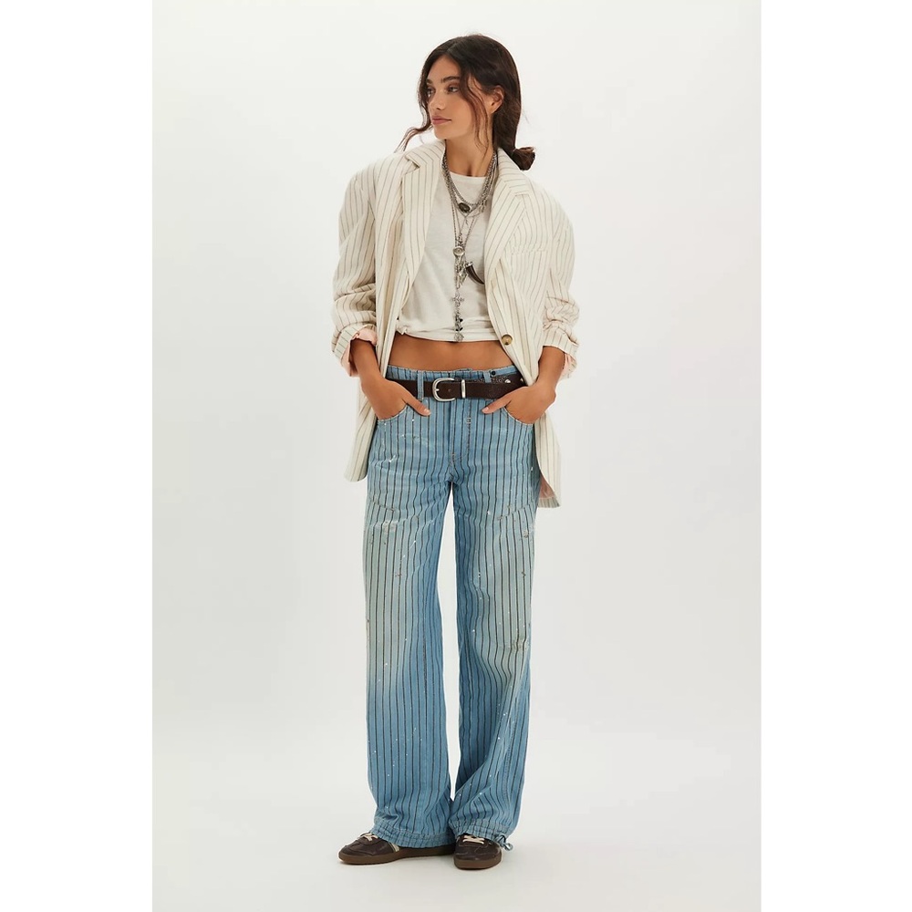 Free People Reggie Oversized White Striped Blazer - Picture 4 of 11